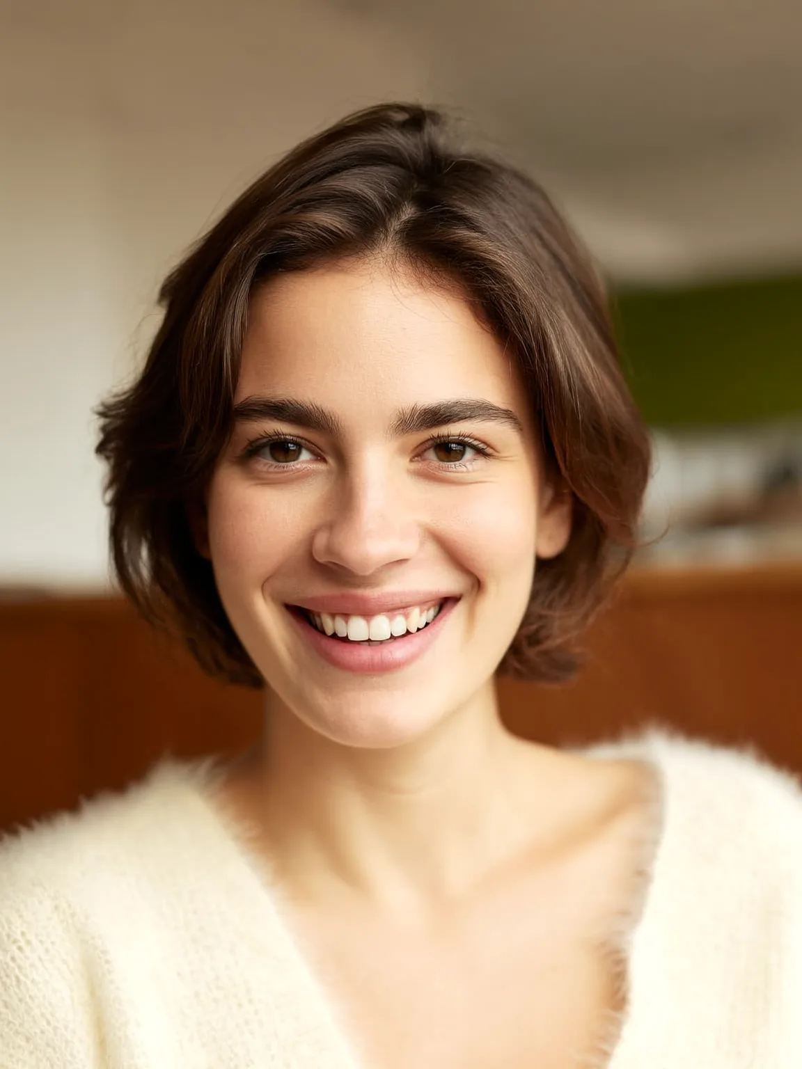 Textured Short Chocolate Brown Bob Without Bangs
